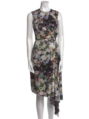 Floral Sleeveless Asymmetrical Draped Dress in Multicolor